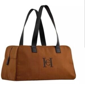 Carolina Herrera Brown Travel Bag duffle tote embroidered New GWP